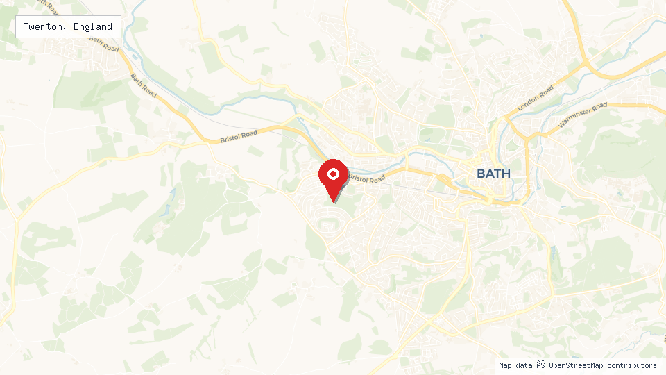 Street map of Twerton, England with location pin