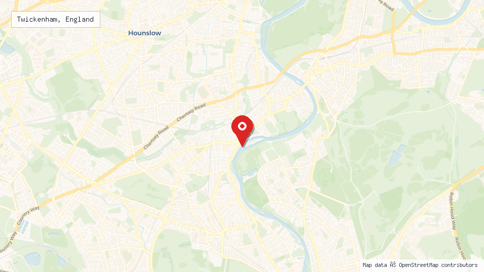 Street map of Twickenham, England with location pin