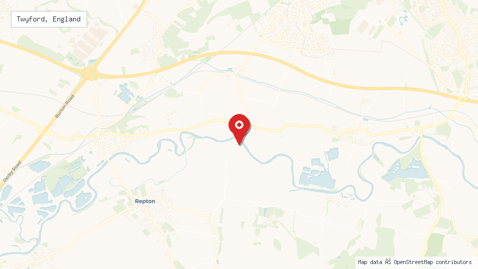 Street map of Twyford, England with location pin