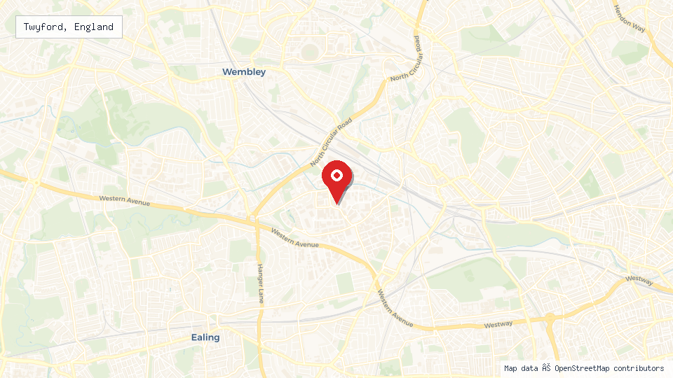 Street map of Twyford, England with location pin