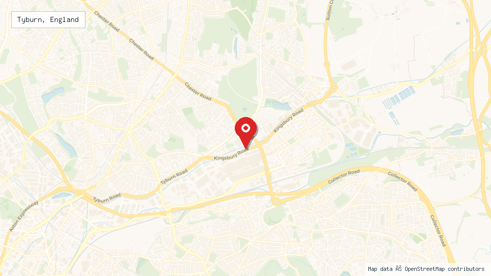 Street map of Tyburn, England with location pin