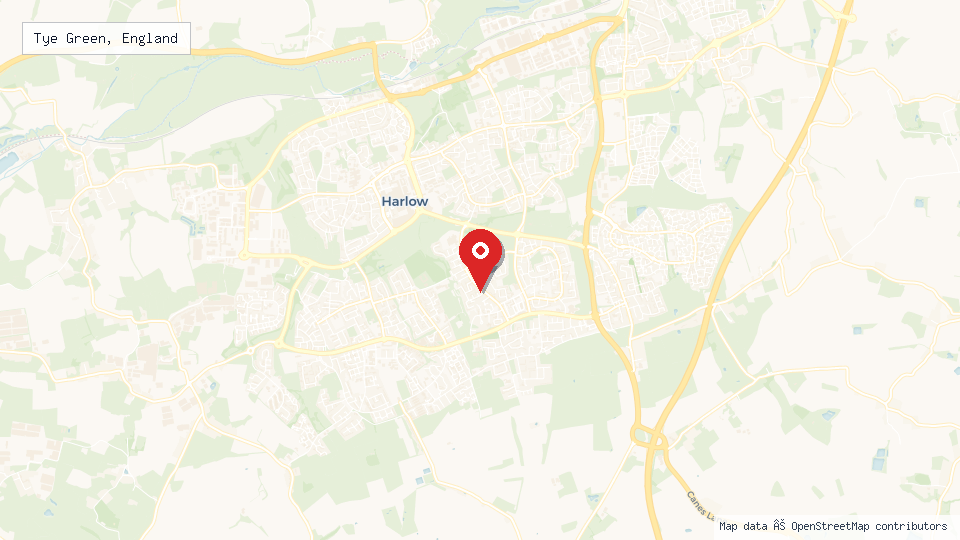 Street map of Tye Green, England with location pin