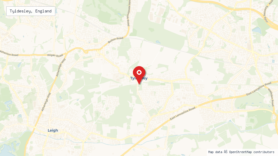Street map of Tyldesley, England with location pin