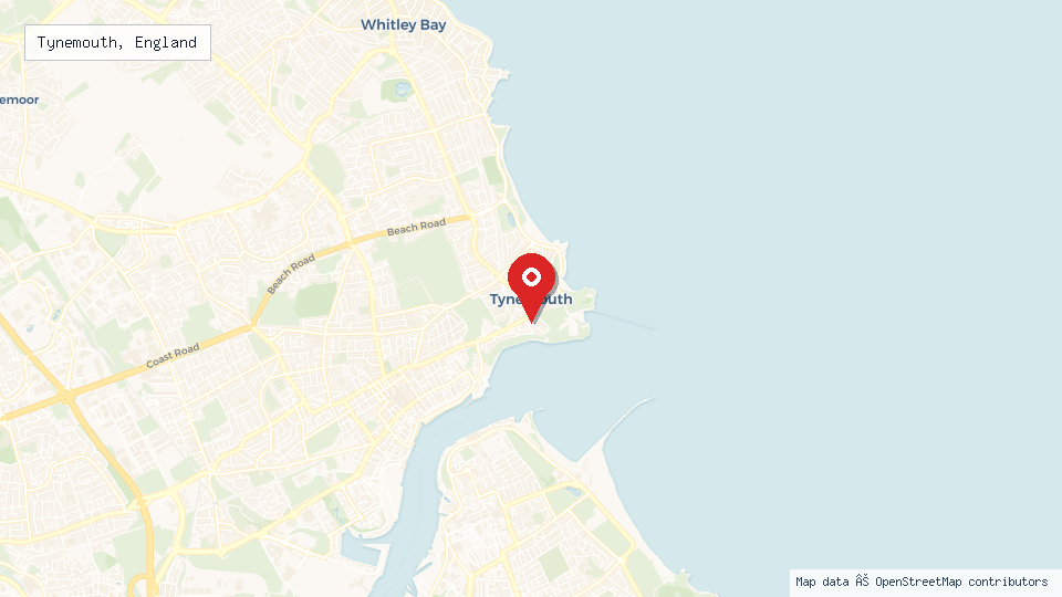 Street map of Tynemouth, England with location pin