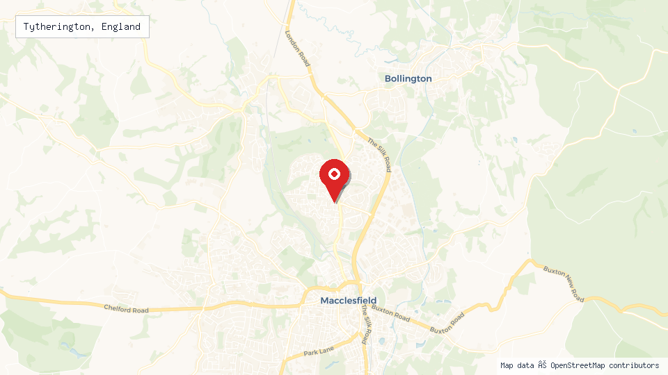 Street map of Tytherington, England with location pin