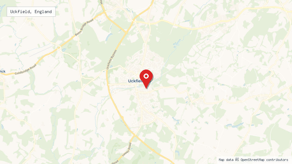 Street map of Uckfield, England with location pin