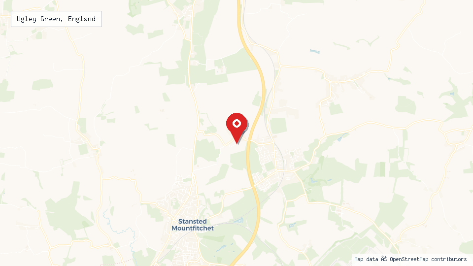 Street map of Ugley Green, England with location pin