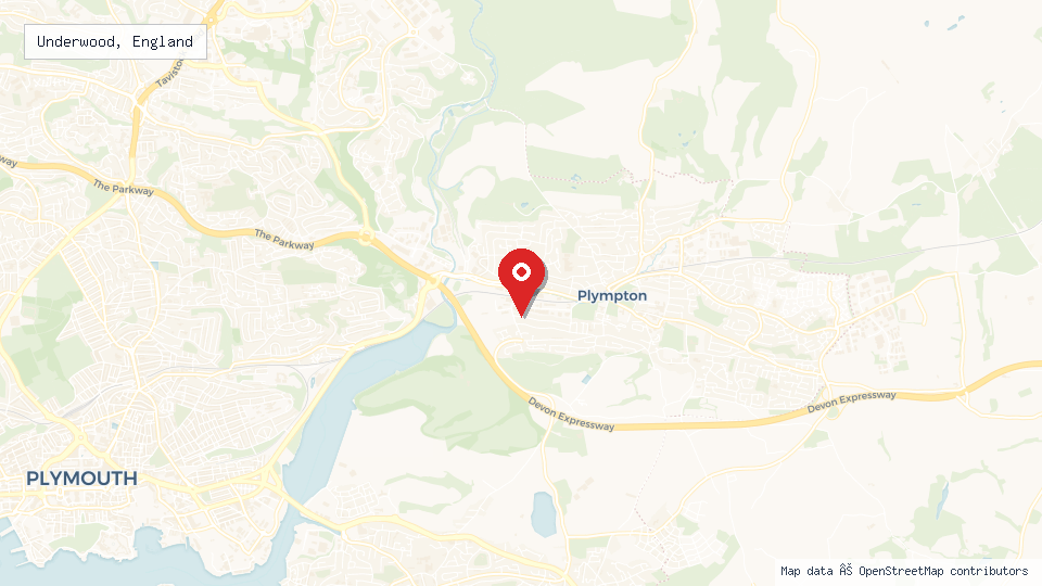Street map of Underwood, England with location pin