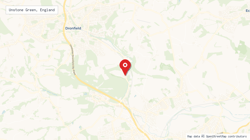 Street map of Unstone Green, England with location pin