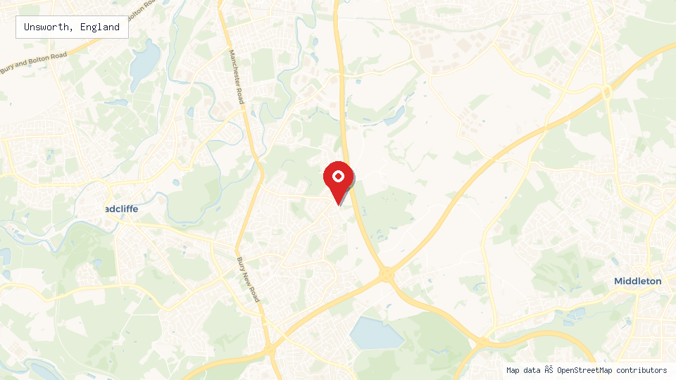Street map of Unsworth, England with location pin