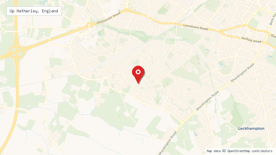 Street map of Up Hatherley, England with location pin