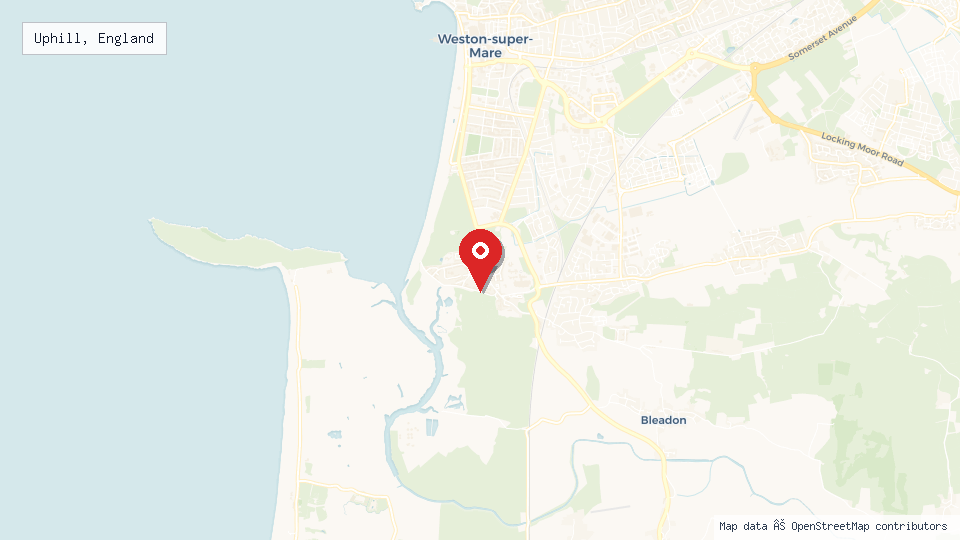 Street map of Uphill, England with location pin