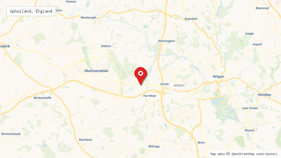 Street map of Upholland, England with location pin