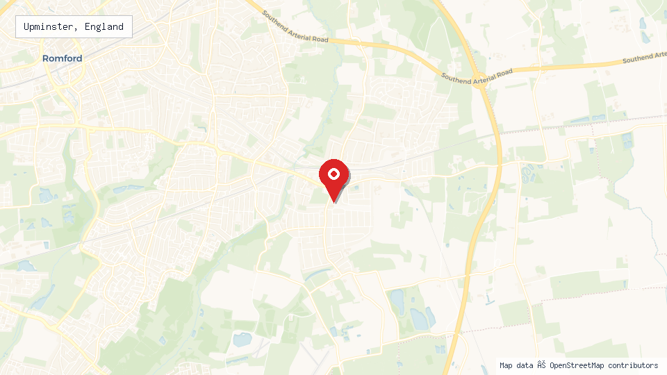 Street map of Upminster, England with location pin