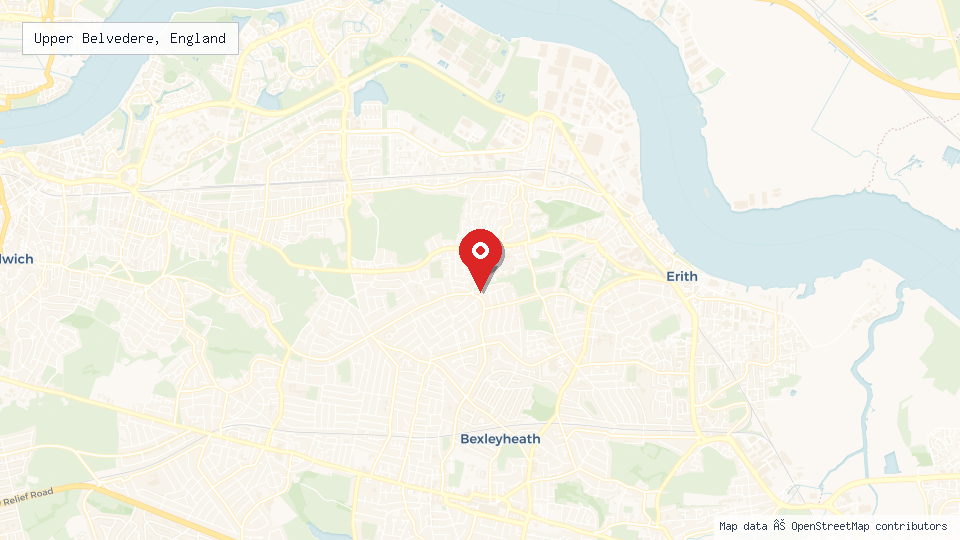 Street map of Upper Belvedere, England with location pin