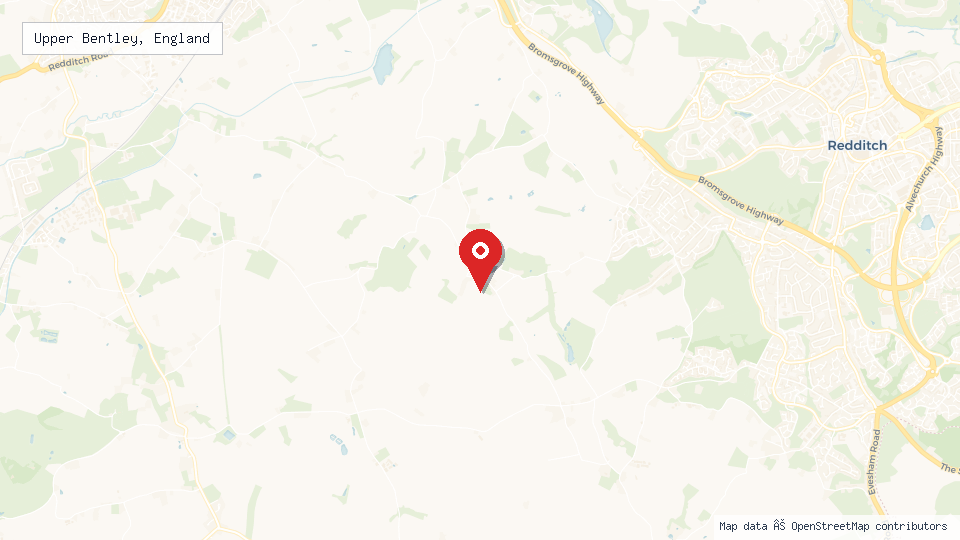 Street map of Upper Bentley, England with location pin
