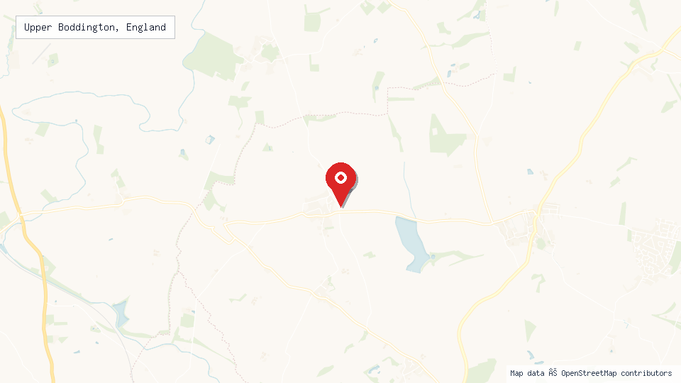 Street map of Upper Boddington, England with location pin