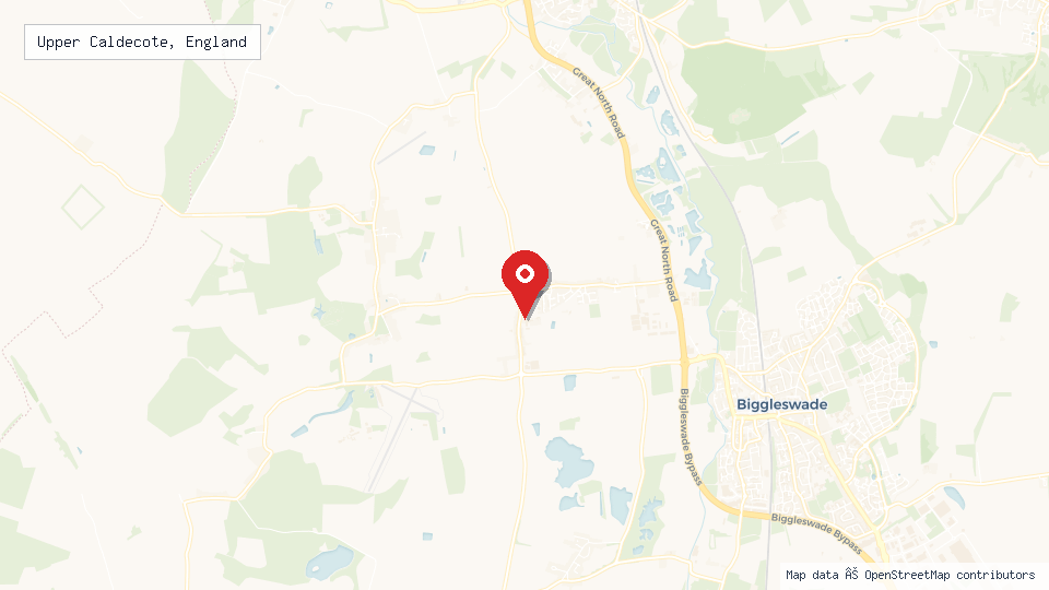 Street map of Upper Caldecote, England with location pin