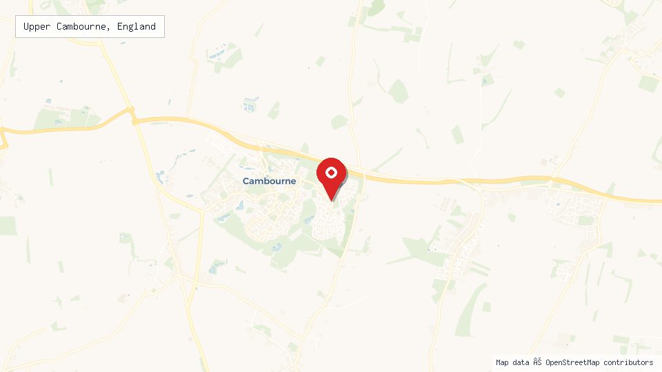 Street map of Upper Cambourne, England with location pin