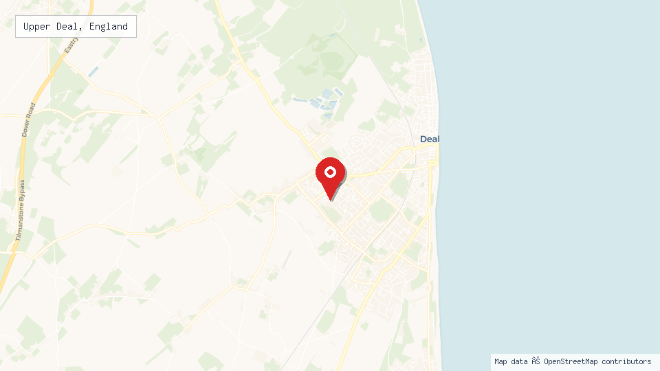 Street map of Upper Deal, England with location pin