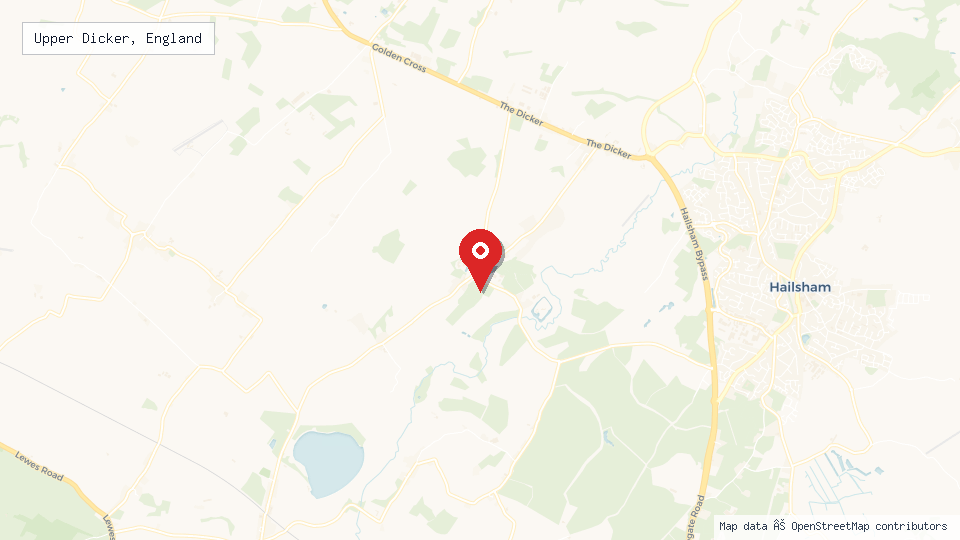 Street map of Upper Dicker, England with location pin