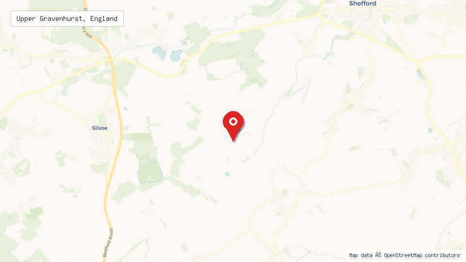 Street map of Upper Gravenhurst, England with location pin