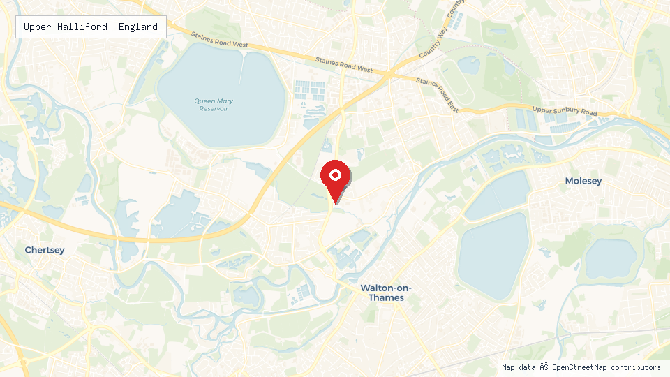 Street map of Upper Halliford, England with location pin
