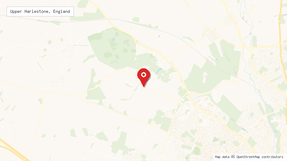 Street map of Upper Harlestone, England with location pin
