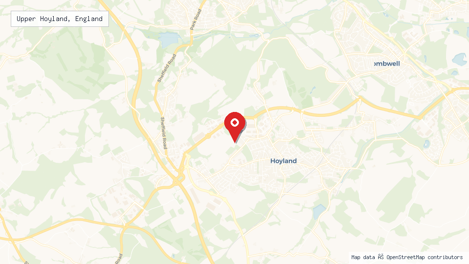 Street map of Upper Hoyland, England with location pin