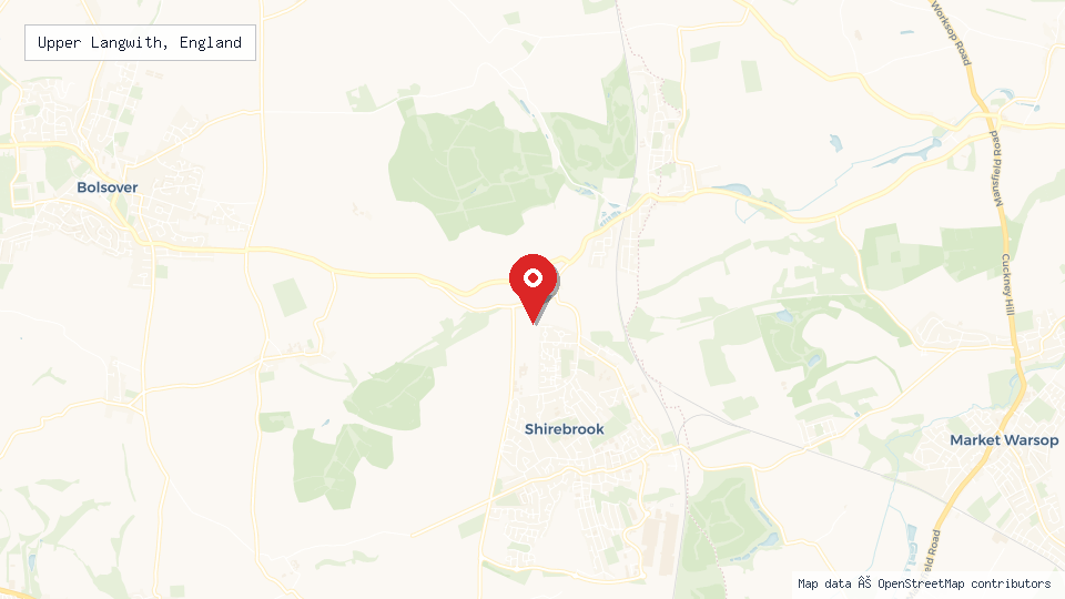 Street map of Upper Langwith, England with location pin