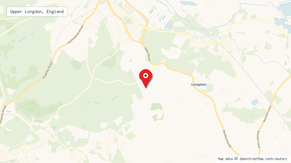 Street map of Upper Longdon, England with location pin