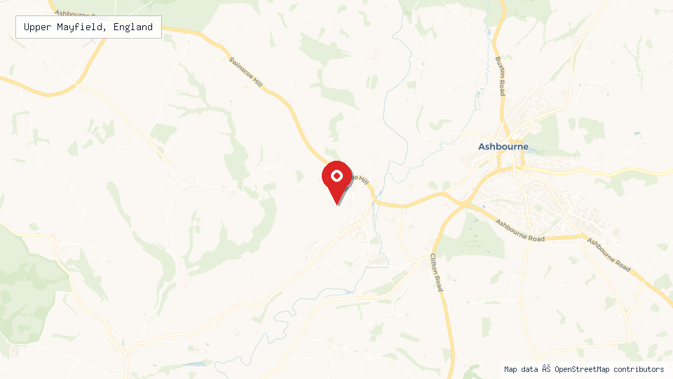 Street map of Upper Mayfield, England with location pin