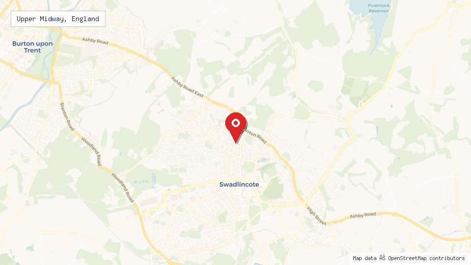 Street map of Upper Midway, England with location pin