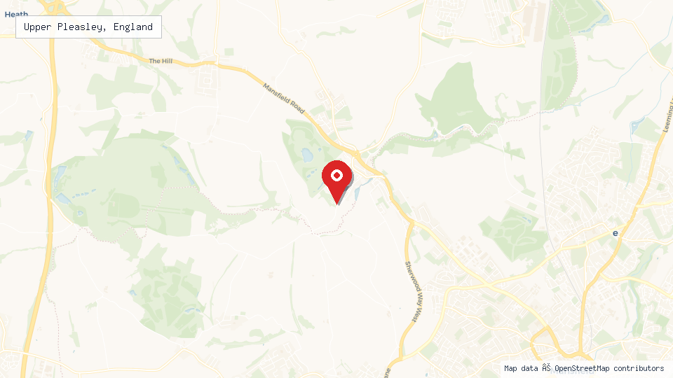 Street map of Upper Pleasley, England with location pin