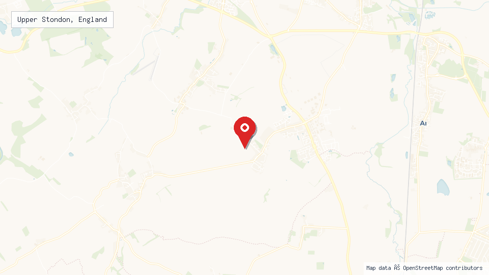 Street map of Upper Stondon, England with location pin