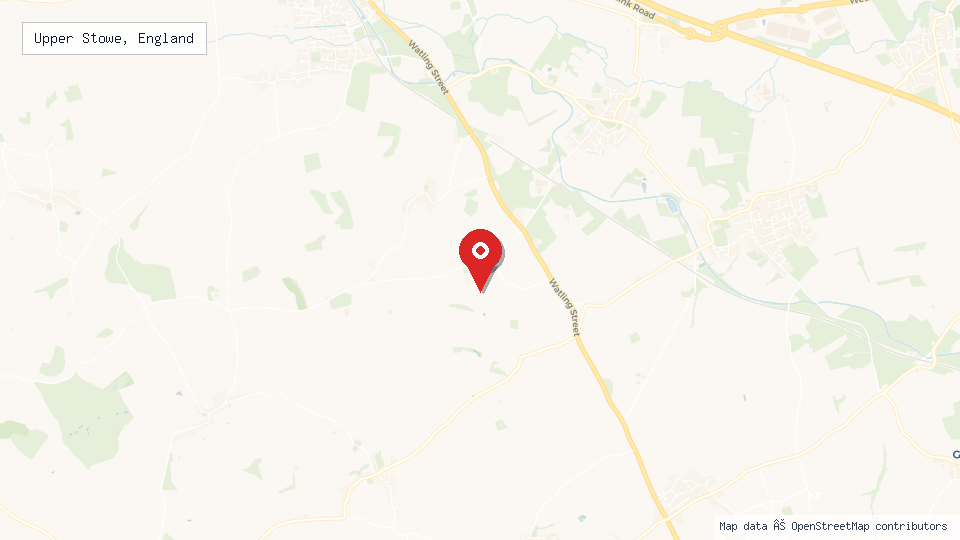 Street map of Upper Stowe, England with location pin