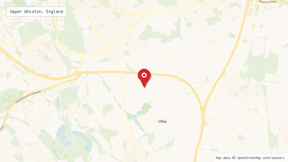 Street map of Upper Whiston, England with location pin