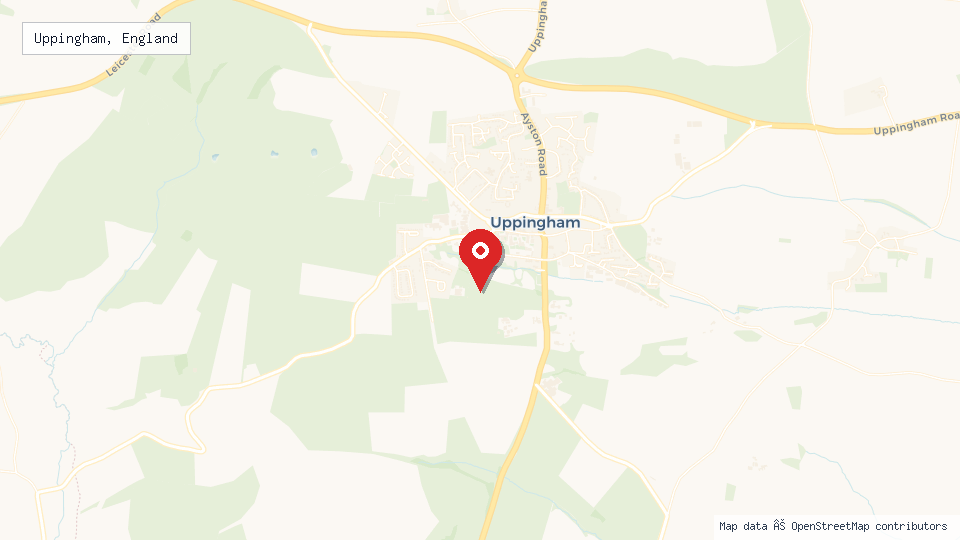 Street map of Uppingham, England with location pin