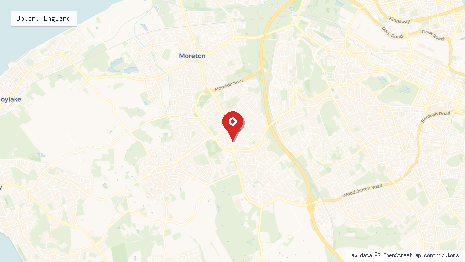 Street map of Upton, England with location pin