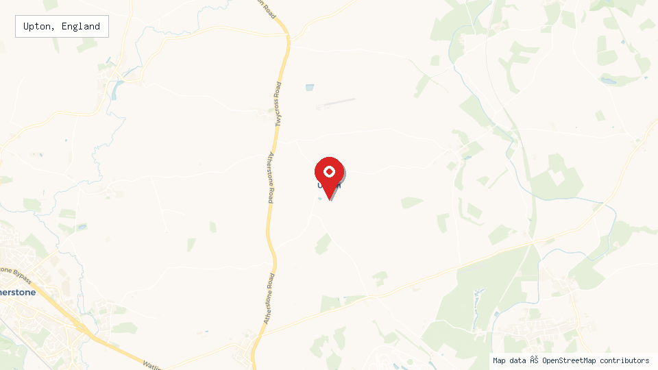 Street map of Upton, England with location pin