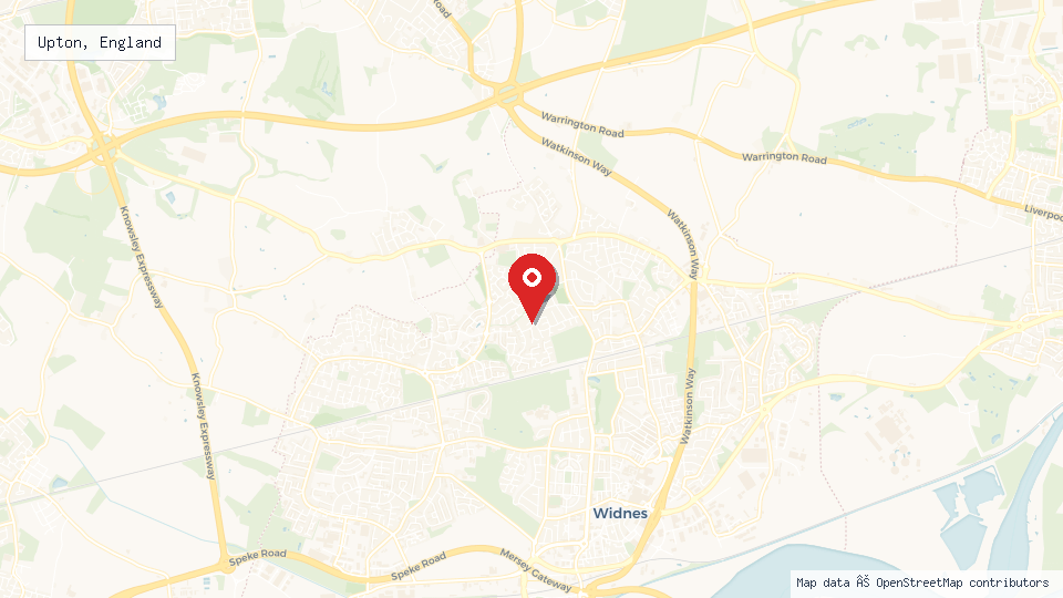 Street map of Upton, England with location pin