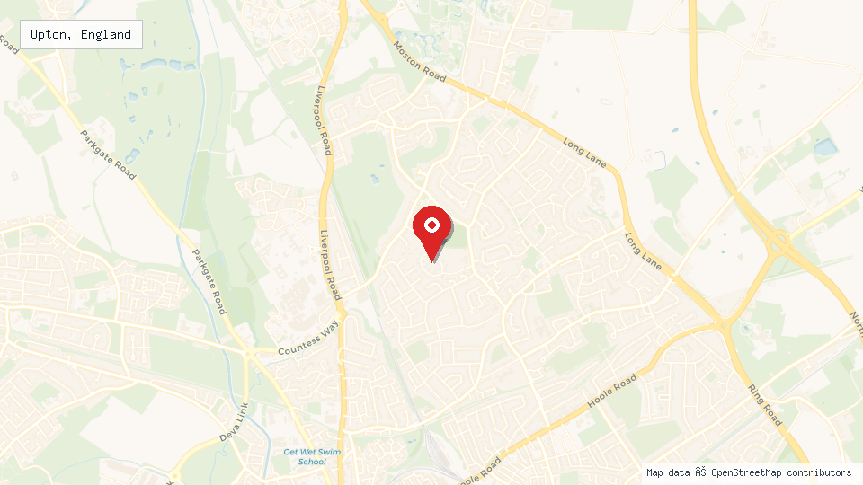 Street map of Upton, England with location pin