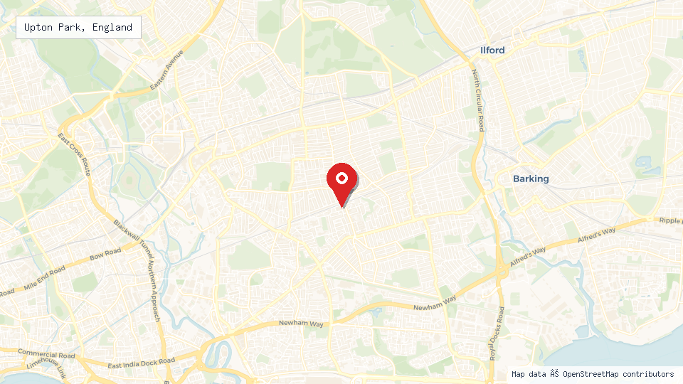 Street map of Upton Park, England with location pin