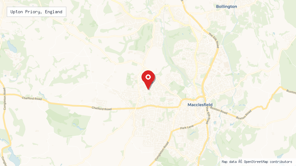 Street map of Upton Priory, England with location pin