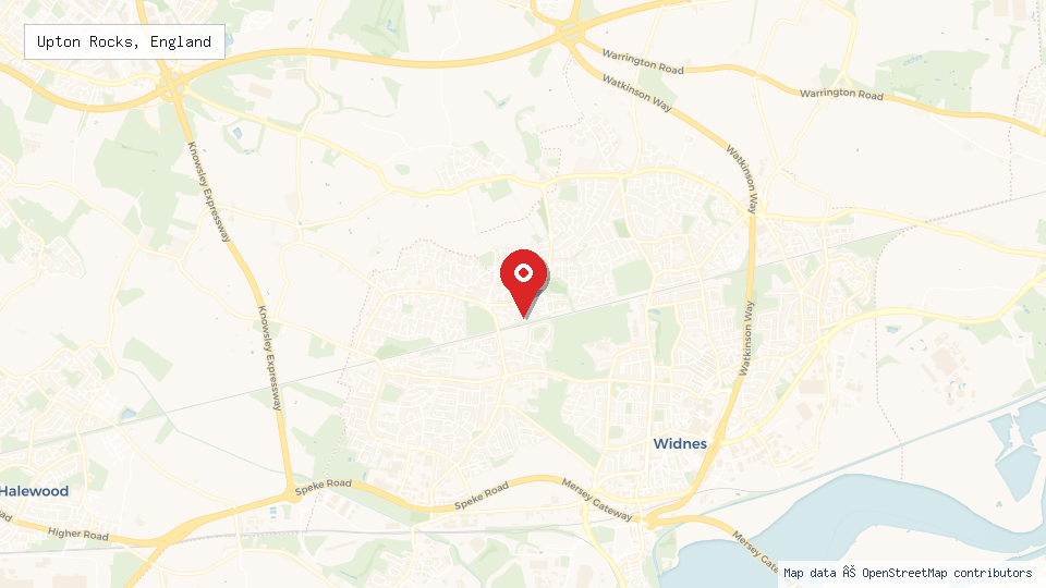 Street map of Upton Rocks, England with location pin