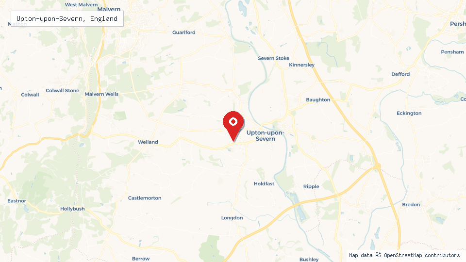 Street map of Upton-upon-Severn, England with location pin