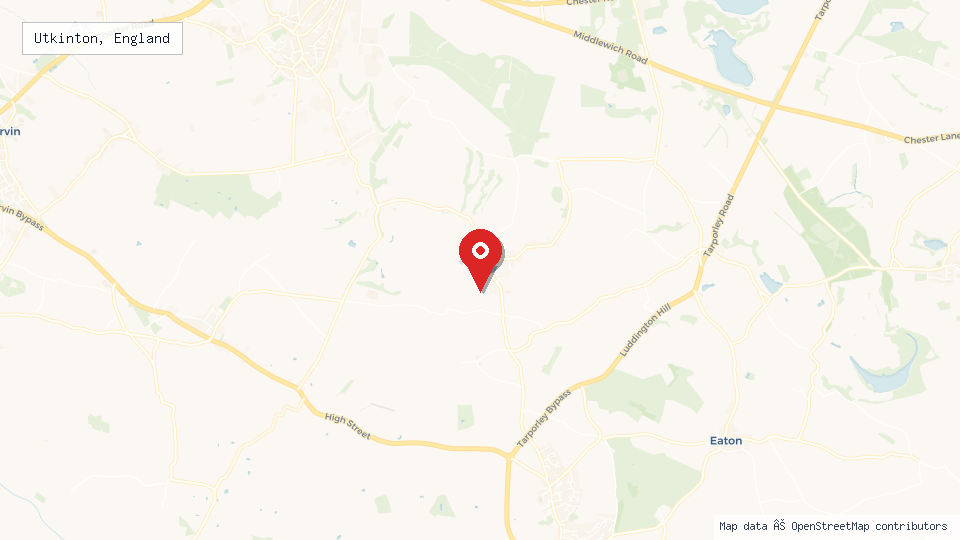 Street map of Utkinton, England with location pin