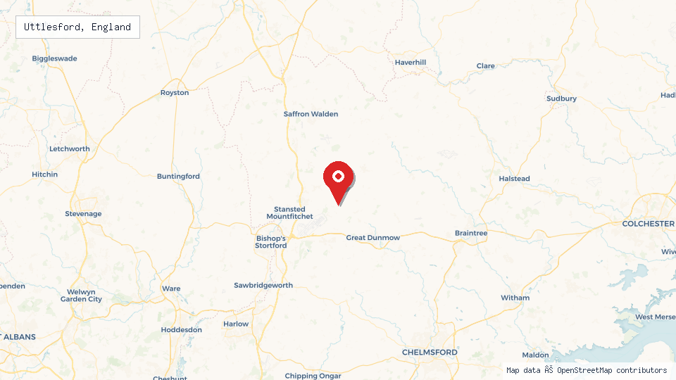 Street map of Uttlesford, England with location pin