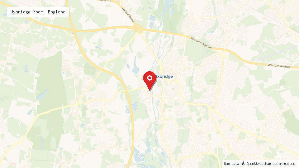 Street map of Uxbridge Moor, England with location pin