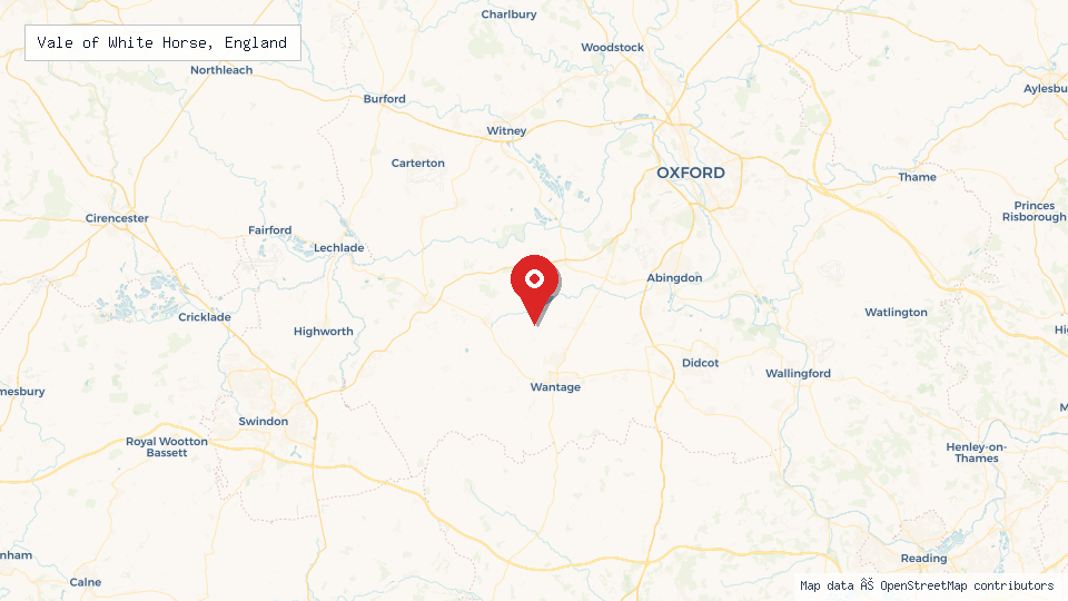 Street map of Vale of White Horse, England with location pin
